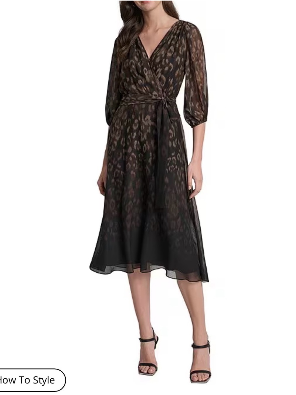 Donna Karan Black and Brown Leopard-Print Wrap Midi Dress